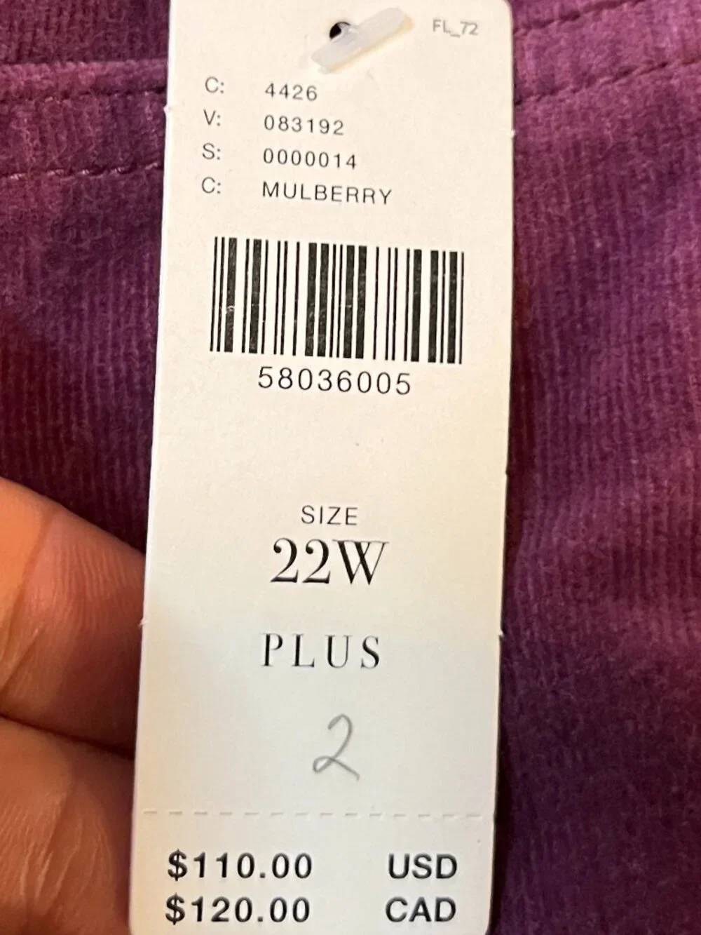 Anthropologie Pilcro Mulberry High Rise Skinny Corduroy Pants 22W NWT - Picture 6 of 9